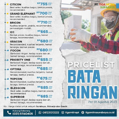 Harga Bata Ringan Terbaik Surabaya Agustus 2023