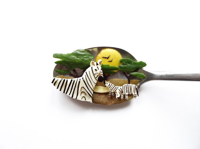 Amazing food art using spoon as a canvas