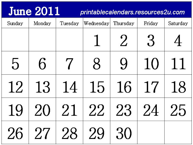 june 2011 calendar. Monthly 2011 Calendar June