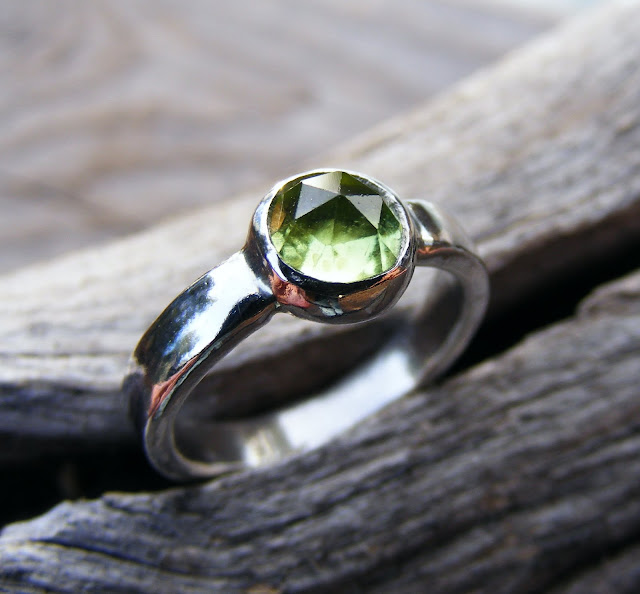 peridot rose cut gemstone ring