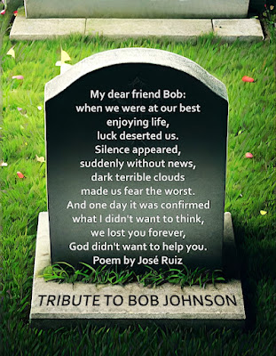 Tombstone with poem by José Ruiz, dedicated to BOB JOHNSON, Canvey Island