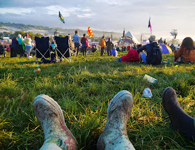 Relaxing at Glastonbury Festival