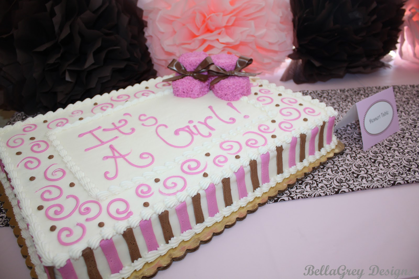 the cake table ~ I made the chocolate and pink runner for the shower ...