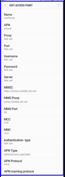 GoPhone 4G APN Settings