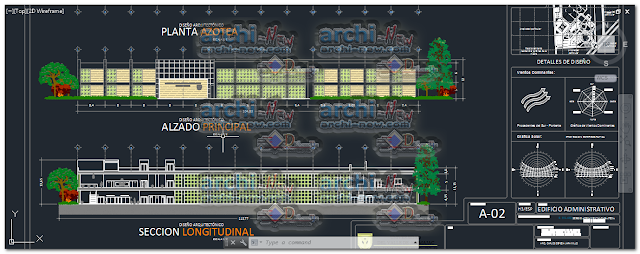 Horizontal projections of the project University Cafeteria administration building dwg 