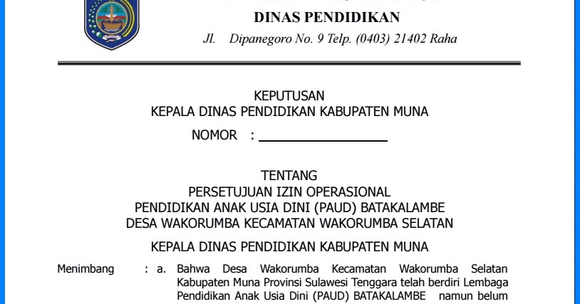 Contoh Surat Izin Operasional Sekolah Dasar - Surat Box