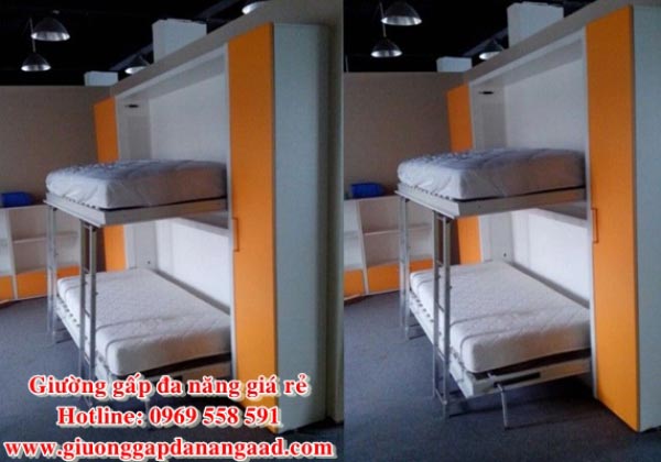 Giường gấp 2 tầng đa năng MDF sơn xanh đẹp hiện đại