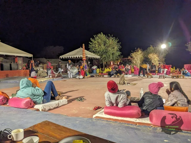 Cultural program stage, desert camp, sam sand dunes, Jaisalmer, Rajasthan, India