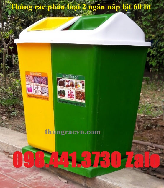 Thùng phân loại rác 2 ngăn nắp lật Composite