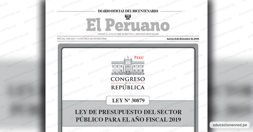 Oficializan Ley de presupuesto del sector público para el 2019 (LEY Nº 30879)