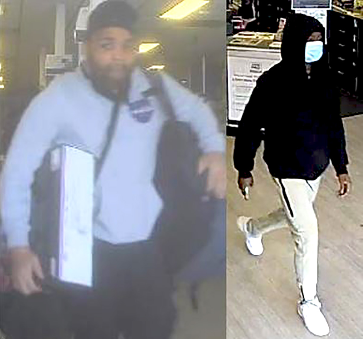 The NYPD is searching for these two men in connection with a knife-point robbery of a Westchester Square GameStop. -Photo by NYPD