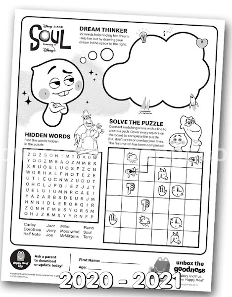 McDonalds Soul Happy Meal Toys 2020-2021 Coloring Page and Activity Sheet