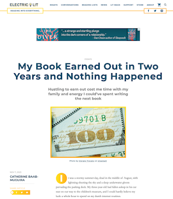 Screen shot of the Electric Lit article, "My Book Earned Out in Two Years and Nothing Happened"