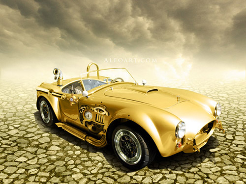 Steampunk golden car Photoshop tutorial