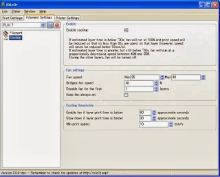 REPRAP MENDEL Evolution Slic3r冷却ファン設定