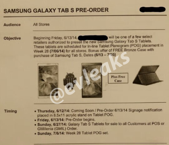 Samsung Galaxy Tab S pre-order