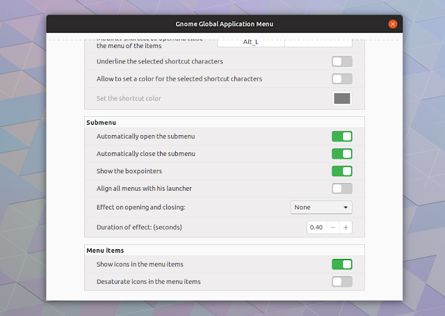 Gnome Global AppMenu settings