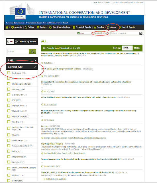 The EuropeAid document search function