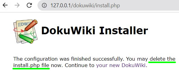 dokuwiki website successfully installed