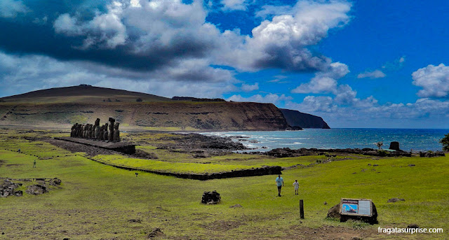 Ahu Tongariki, a maior plataforma de moais ainda de pé na Ilha de Páscoa