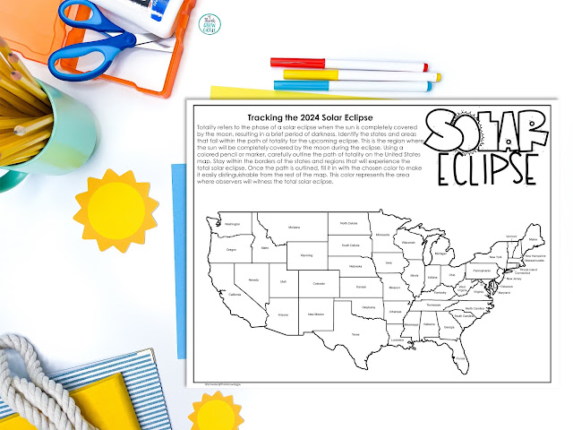 map of solar eclipse free printable for upper elementary kids