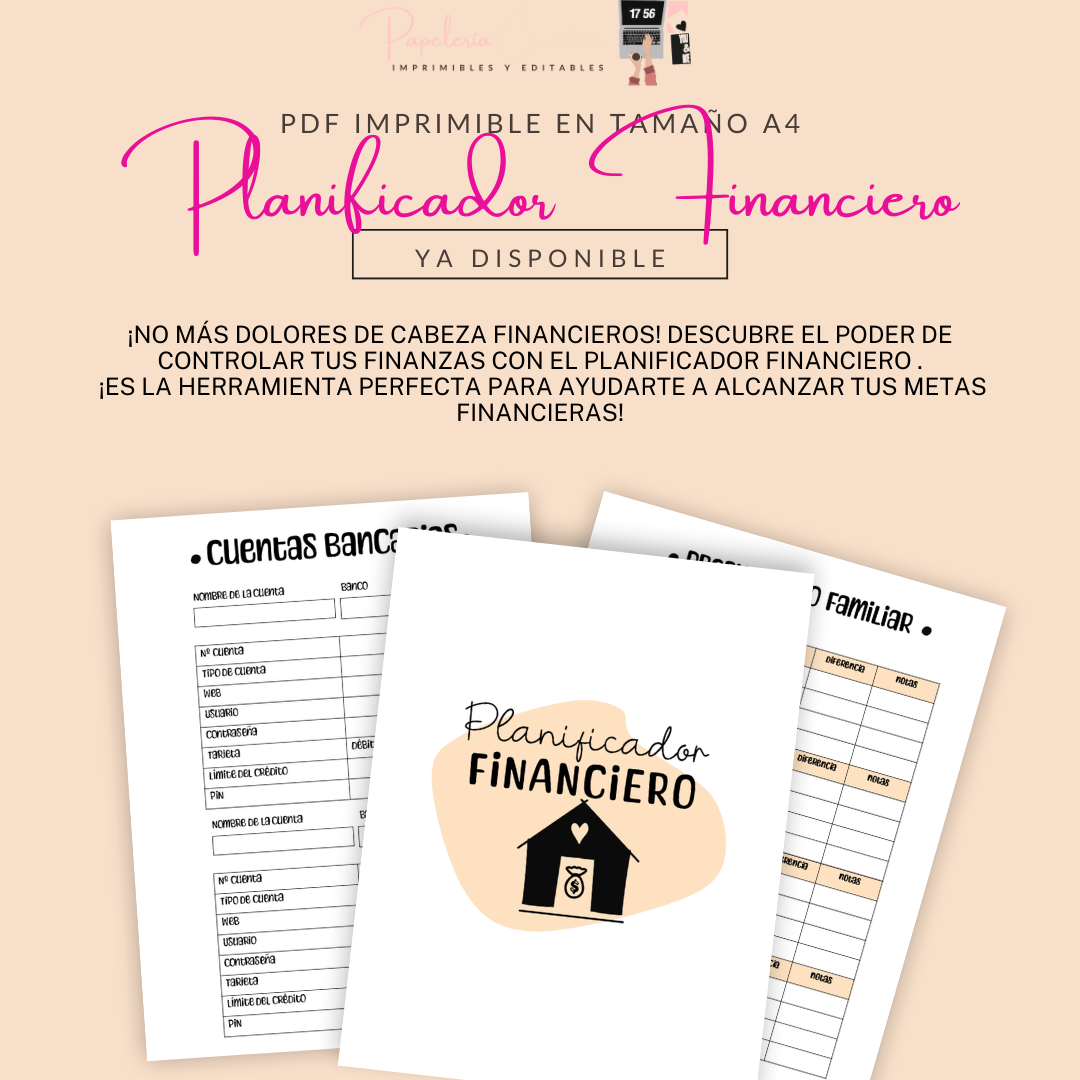 planificador financiero, budget planner, imprimible, pdf tamaño A4, licencia comercial, gestión financiera