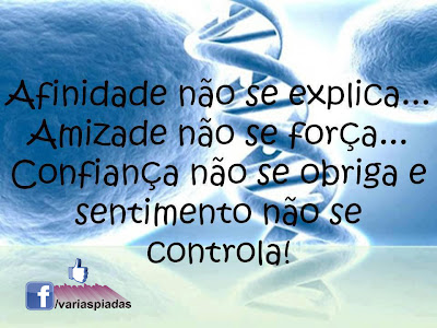 Afinidade não se explica... Amizade não se força... Confiança não de abriga e sentimento não se controla! Frase para Facebook.