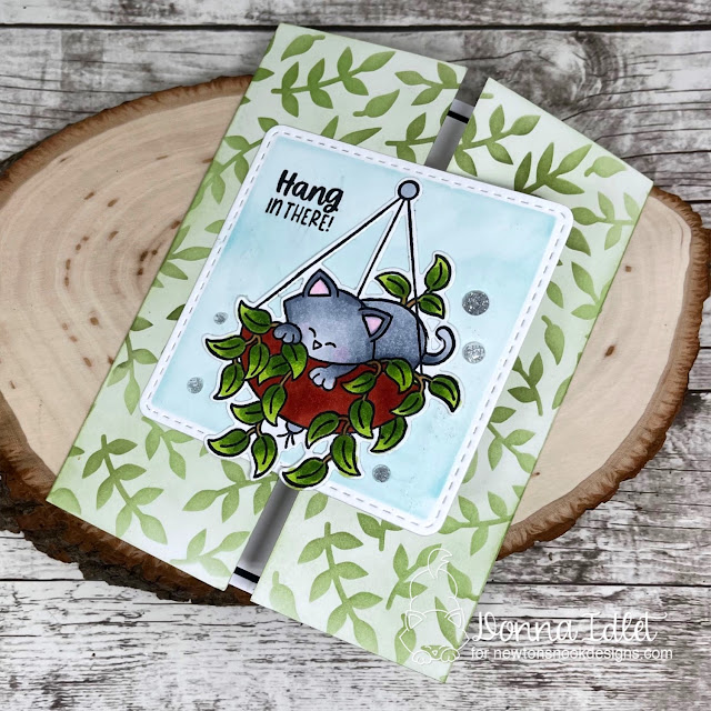 Hang in there card by Donna Idlet | Newton's Hanging Basket Stamp Set, Frames Squared Die Set and Trailing Leaves Stencil by Newton's Nook Designs