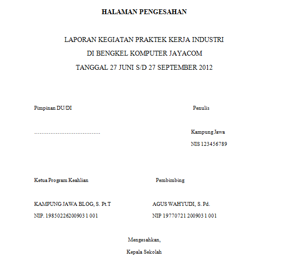  contoh lembar pengesahan yang paling sederhana pa   da laporan hasil