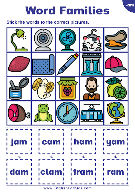 Free printable word family worksheets - am words