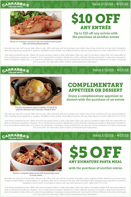 Carraba's Italian Grill Printable Restaurant Coupons