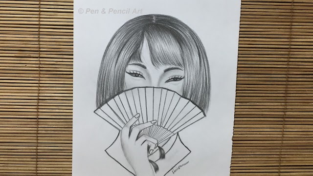 How to Draw a Girl Holding Hand Fan // Easy Girl Drawing Pencil Sketch