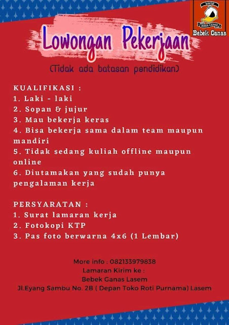 Lowongan Kerja Pegawai Warung Bebek Ganas Lasem Rembang Tanpa Syarat Pendidikan