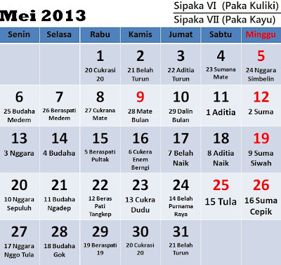 Kalender Karo: Bulan Mei 2013 (Sipaka VI = Paka Kuliki/Sipaka VII = Paka Kayu)