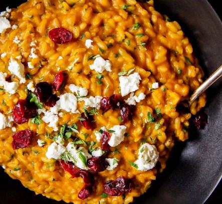 Pumpkin Risotto with Goat Cheese #vegetarian #thanksgiving