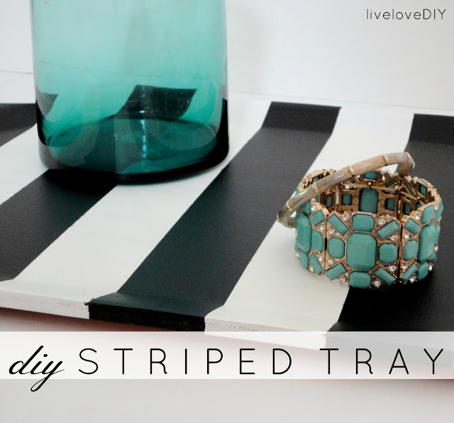  I came across a apparently woods tray for a dollar DIY Striped Wooden Tray Makeover