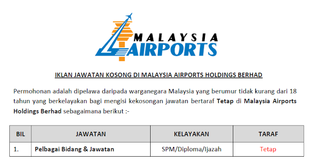 jawatan kosong malaysia airports