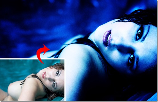Blue effect Photoshop tutorial Antes e depois