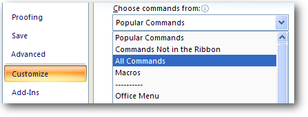 all commands ms excel 2007