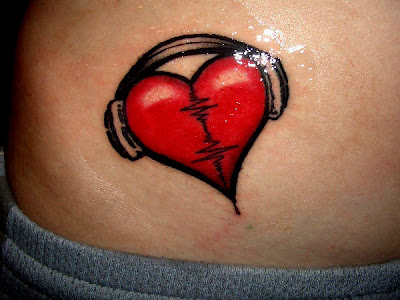 heart with headphones tattoo