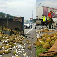 Tayar Lori Pecah, Durian Bertaburan Atas Lebuh Raya