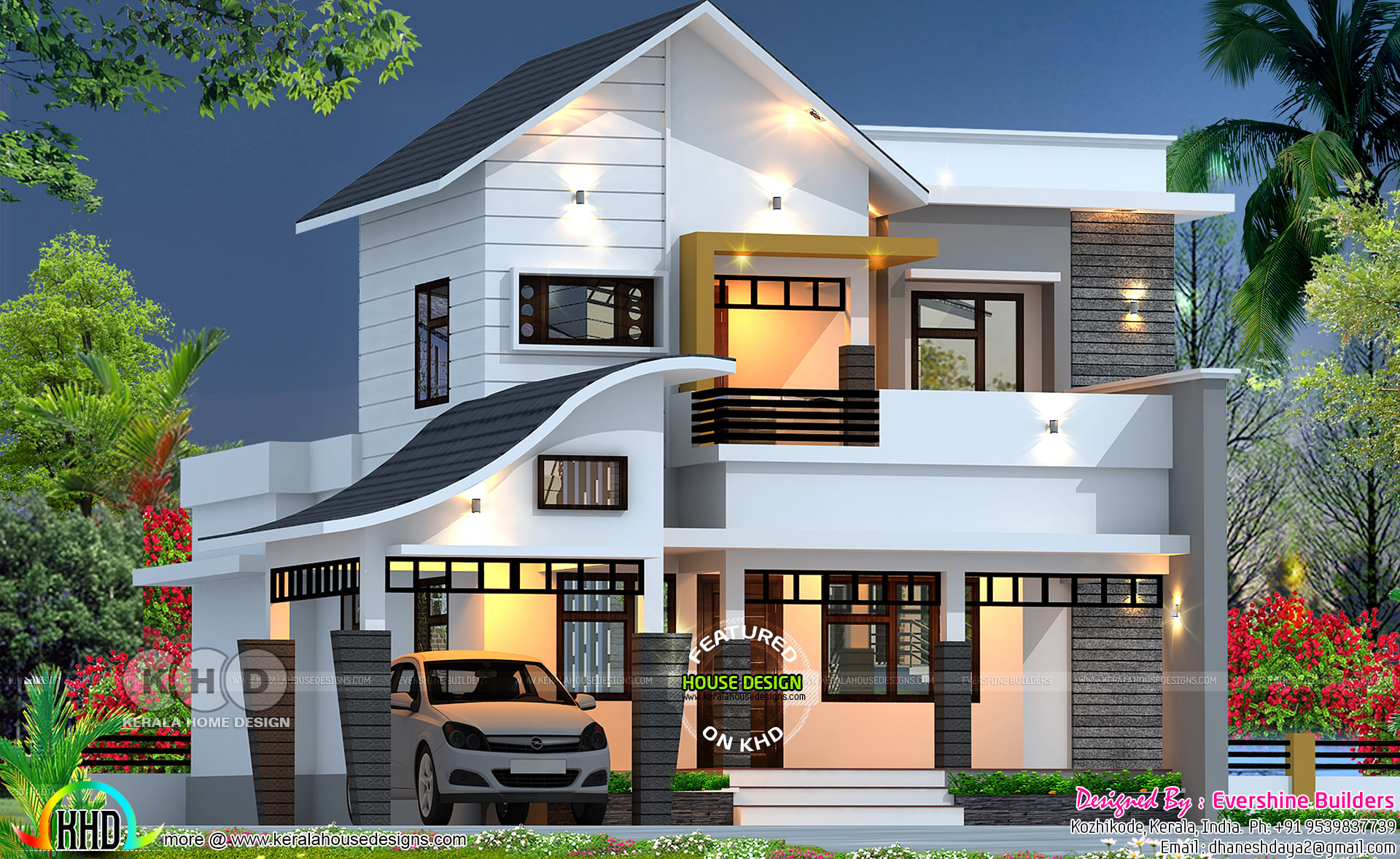 2100 sq ft 4 bedroom mixed roof house plan Kerala home 