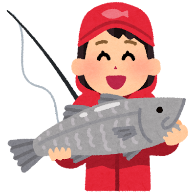 魚を釣った人のイラスト（女性）