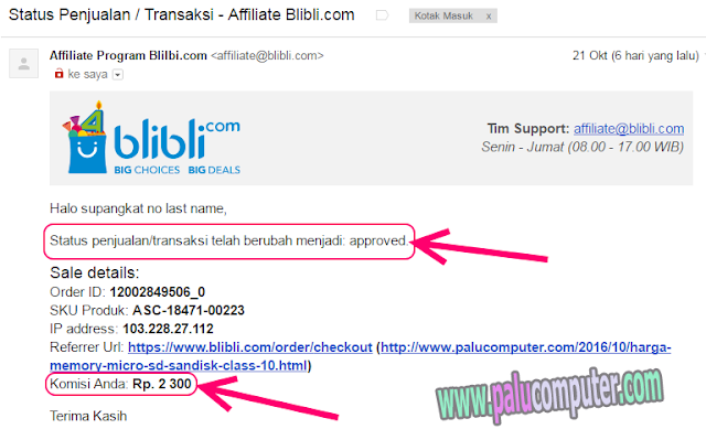 transaksi di affiliasi blibli com