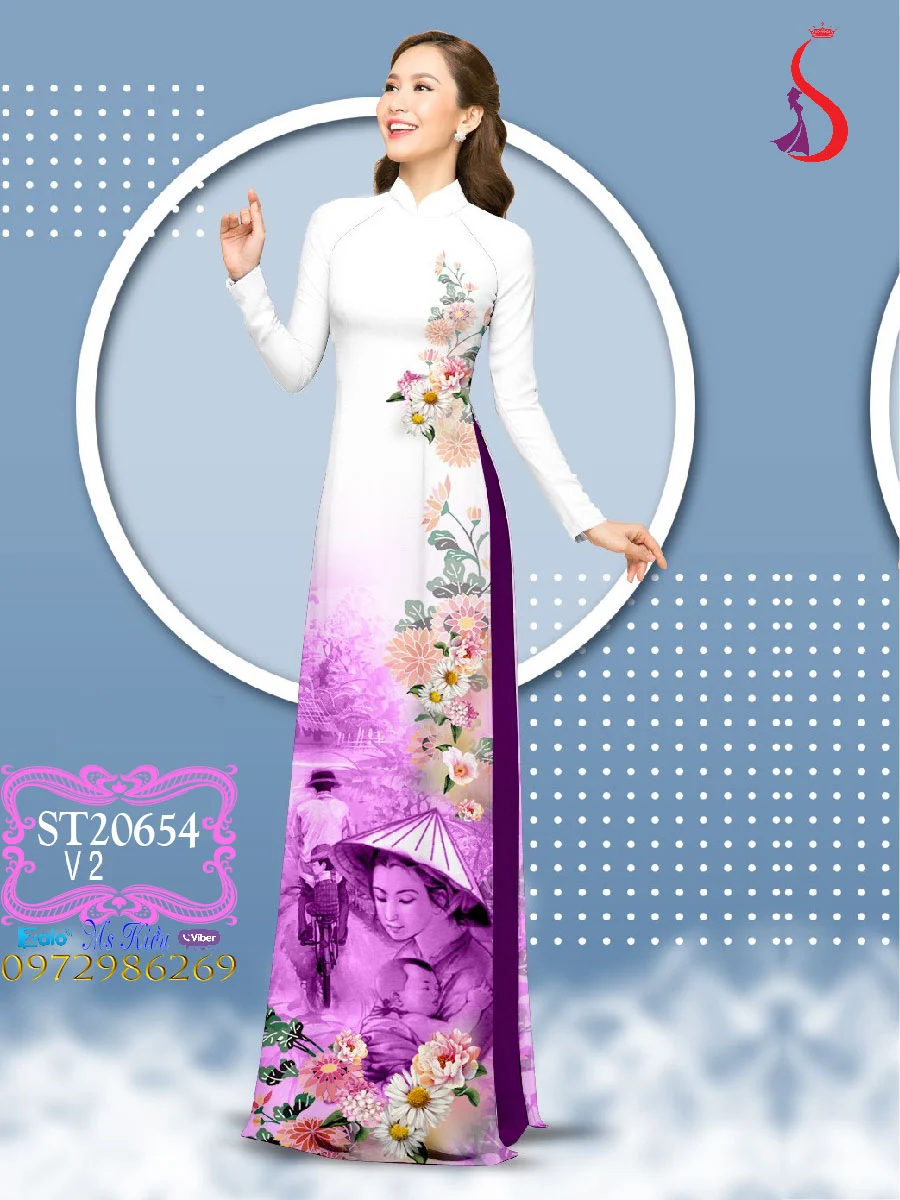 Cùng đẹp trẻ trung duyên dáng với chiếc áo dài hoa cúc ST649657