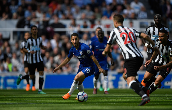 Chelsea player Eden Hazard in action during the Premier League match between Newcastle United and Chelsea at St. James Park on May 13, 2018 in Newcastle upon Tyne, England.