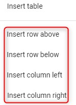 how to insert table row or column