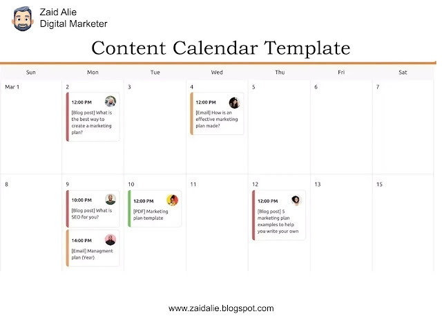 content marketing calendar by zaid alie