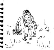 Easter Egg Hunt ink sketch. 6x6 sketch done early this morning of a little . (easter egg hunt)