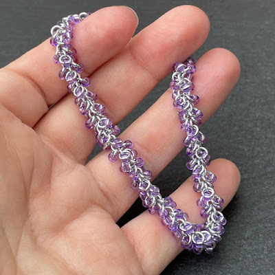 Handmade aluminium and seed bead 'Shaggy Loops' chain maille bracelet by Laura Sparling